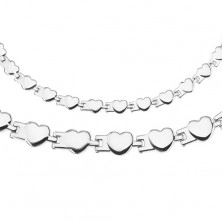 Surgical steel set - necklace and bracelet, shiny joined hearts