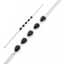 Luxurious 925 silver bracelet, black zircon drops with clear border