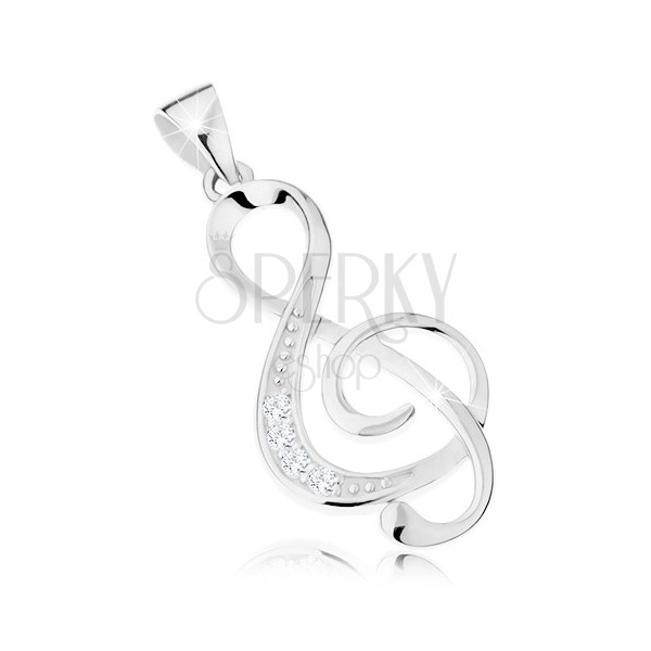 925 silver pendant, treble clef decorated with clear zircons
