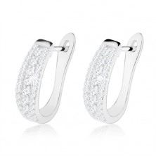 Rhodium plated earrings, 925 silver, arc inlaid with sparkly clear zircons