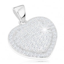 925 silver pendant, protruding heart adorned with clear zircons