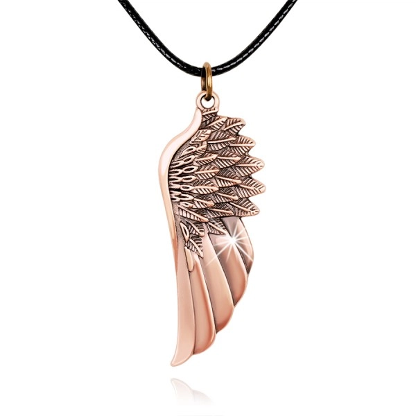 Necklace made of leather, pendant - angel wing in copper colour