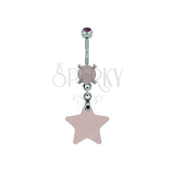 Star belly ring - light pink natural stone
