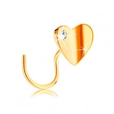 585 gold nose piercing, curved - shiny bent heart with zircon 
