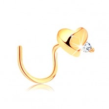585 gold piercing, curved - shiny protruding heart, clear zircon