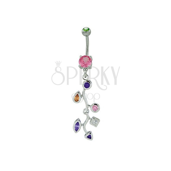 Belly ring - branch with zirconic leaves
