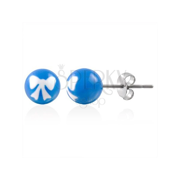 Stainless steel earrings - ball beads with ribbon