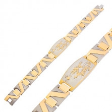 Steel bracelet with dragon and zigzag strip in gold colour
