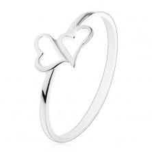 925 silver ring - two asymmetric heart contours, narrow shoulders