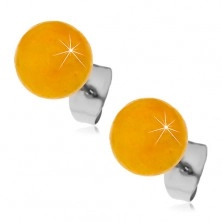 Steel stud earrings, yellow-orange balls, 8 mm