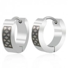 Steel earrings in silver colour, circles with black grid pattern