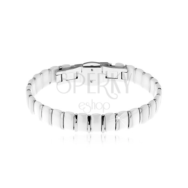 Bracelet made of surgical steel and white ceramic - shiny narrow links