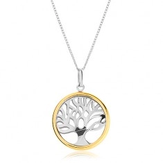 925 silver necklace with bicoloured pendant - shiny tree of life in circle