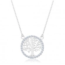 925 silver necklace, pendant - tree of life with zircon border
