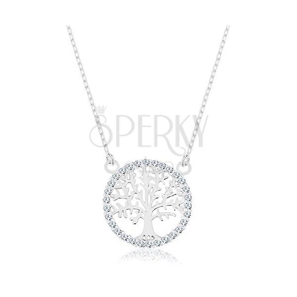 925 silver necklace, pendant - tree of life with zircon border