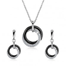 Set of necklace and earrings made of 316L steel, joined steel and ceramic circles