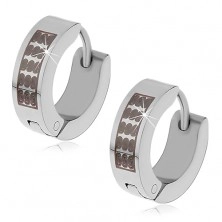 Earrings made of 316L steel - hoops in silver colour with black S-shaped pattern