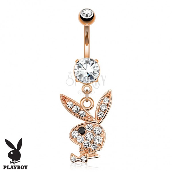 Bellybutton piercing made of 316L steel in copper colour, clear zircon Playboy bunny
