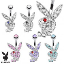 Bellybutton piercing made of 316L steel, zircon Playboy bunny with coloured eye