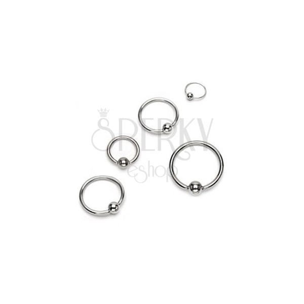Piercing made of surgical steel - shiny circle with ball, silver colour
