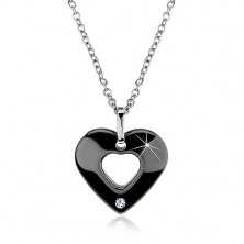 Set of necklace and earrings made of 316L steel, ceramic heart, cut-out and zircon