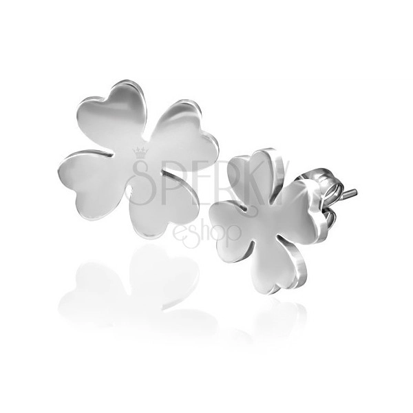 Earrings made of surgical steel, four-leaf clover for good luck, silver colour