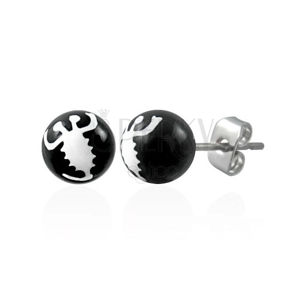 Black steel earrings - white scorpion