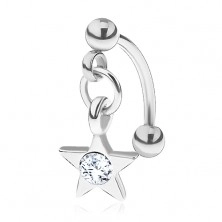 Eyebrow piercing made of 316L steel, five-point star with clear zircon