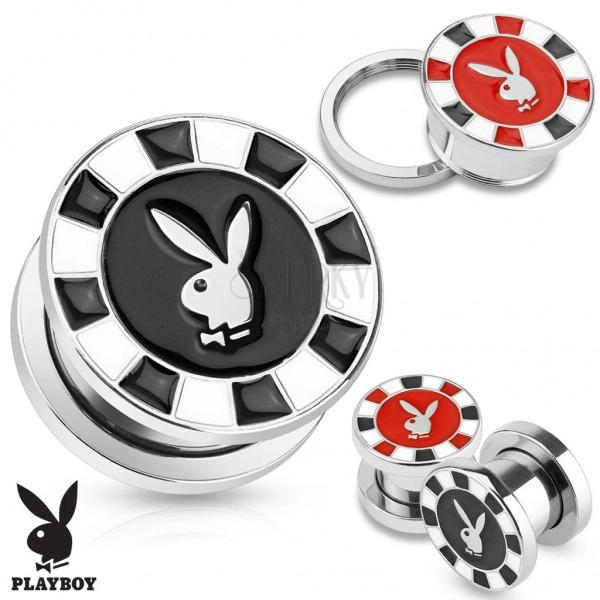 Tunnel ear plug made of 316L steel, silver colour, Playboy bunny