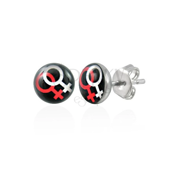 Black earrings made of 316L steel - GAY PRIDE symbol - female