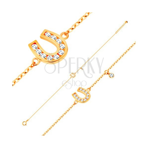 585 gold bracelet with oval links and glossy horseshoe, clear zircon