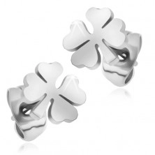 Stud earrings made of 316L steel, shiny four-leaf clover in silver colour