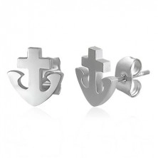 Earrings made of 316L steel - anchor and cross, silver colour, studs