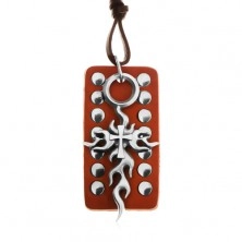 Leather necklace, adjustable - brown studded tag, Tribal cross