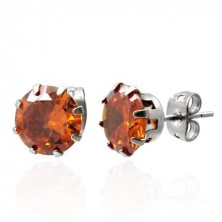 Steel earrings with orange zircon - 7 mm