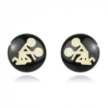 Round steel earrings – sexual position, clear glaze, studs