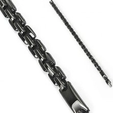 Black steel bracelet, shiny chain composed of angular links