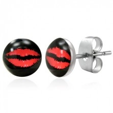 Earrings made of 316L steel - red lips on black base