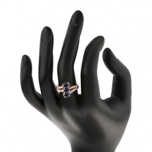 925 silver ring in copper hue, dark blue cut ovals, wavy shoulders