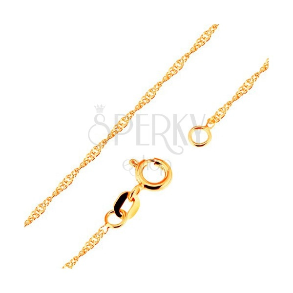 Chain made of yellow 9K gold - shiny flat oval links, spiral, 500 mm