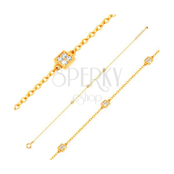 585 gold bracelet with oval links and three glossy squares