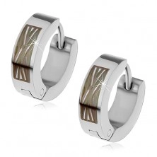 Steel earrings - circle with diagonal pattern on black oblong