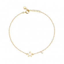 585 gold bracelet - white glazed heart, zircon in clear colour