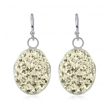 925 silver earrings - big light yellow ovals inlaid with zircons