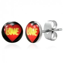 Steel earrings - heart with LOVE
