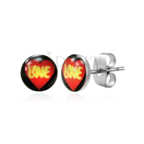Steel earrings - heart with LOVE