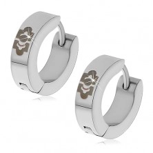 Steel earrings in silver hue - hoops with black ornament