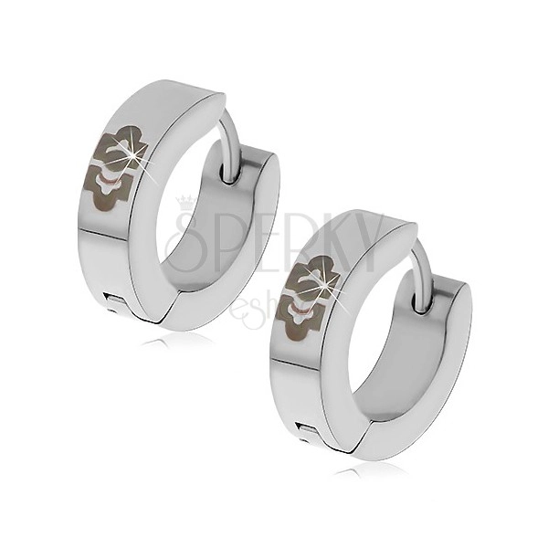 Steel earrings in silver hue - hoops with black ornament
