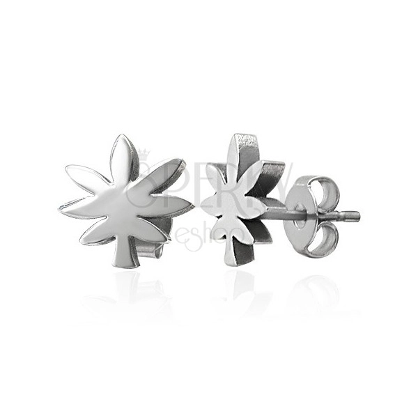 Steel earrings in silver colour - cannabis leaf