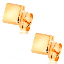 Earrings made of yellow 585 gold - shiny protruding squares, stud fastening